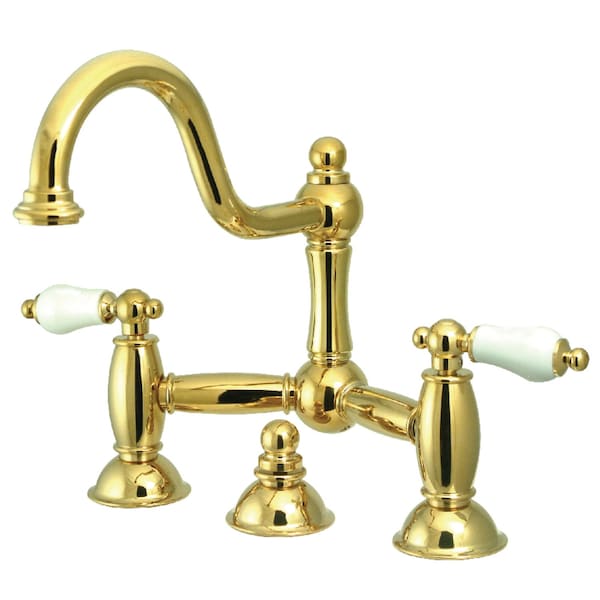 KS3912PL Restoration Bathroom Bridge Faucet, Polished Brass